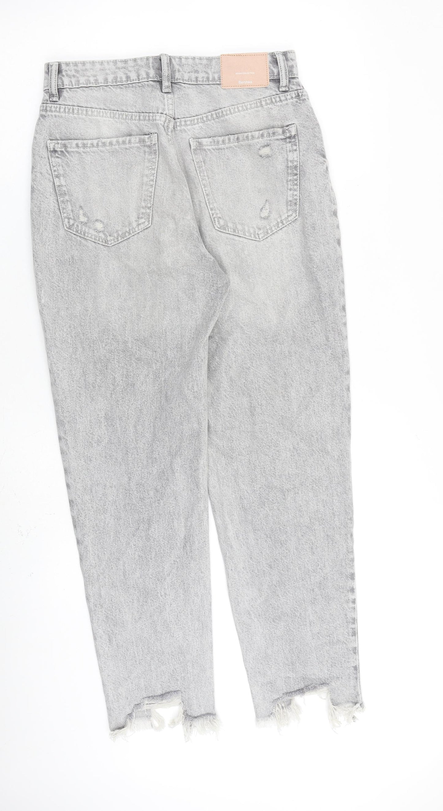 Bershka Womens Grey Cotton Straight Jeans Size 10 L27 in Regular Zip