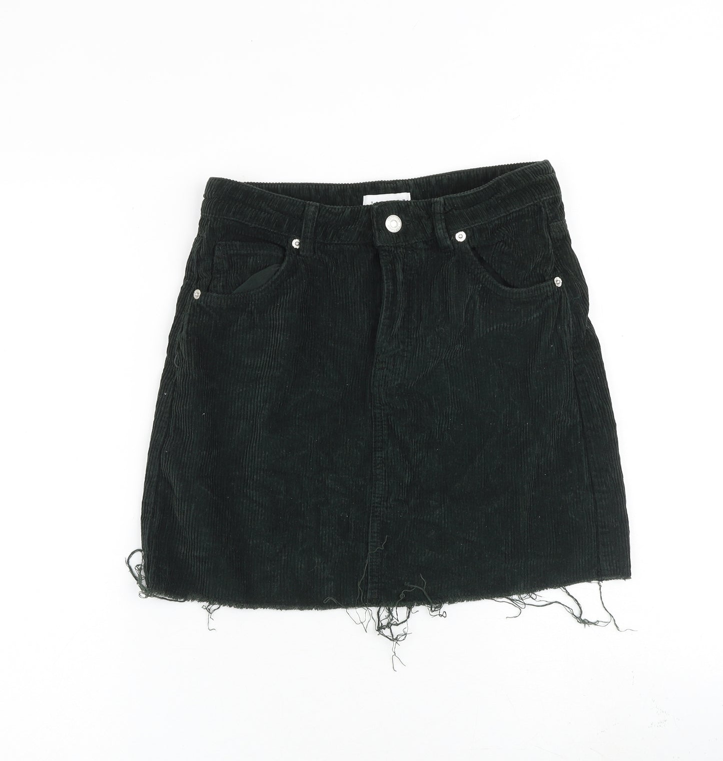 Topshop Womens Black Cotton A-Line Skirt Size 8 Zip