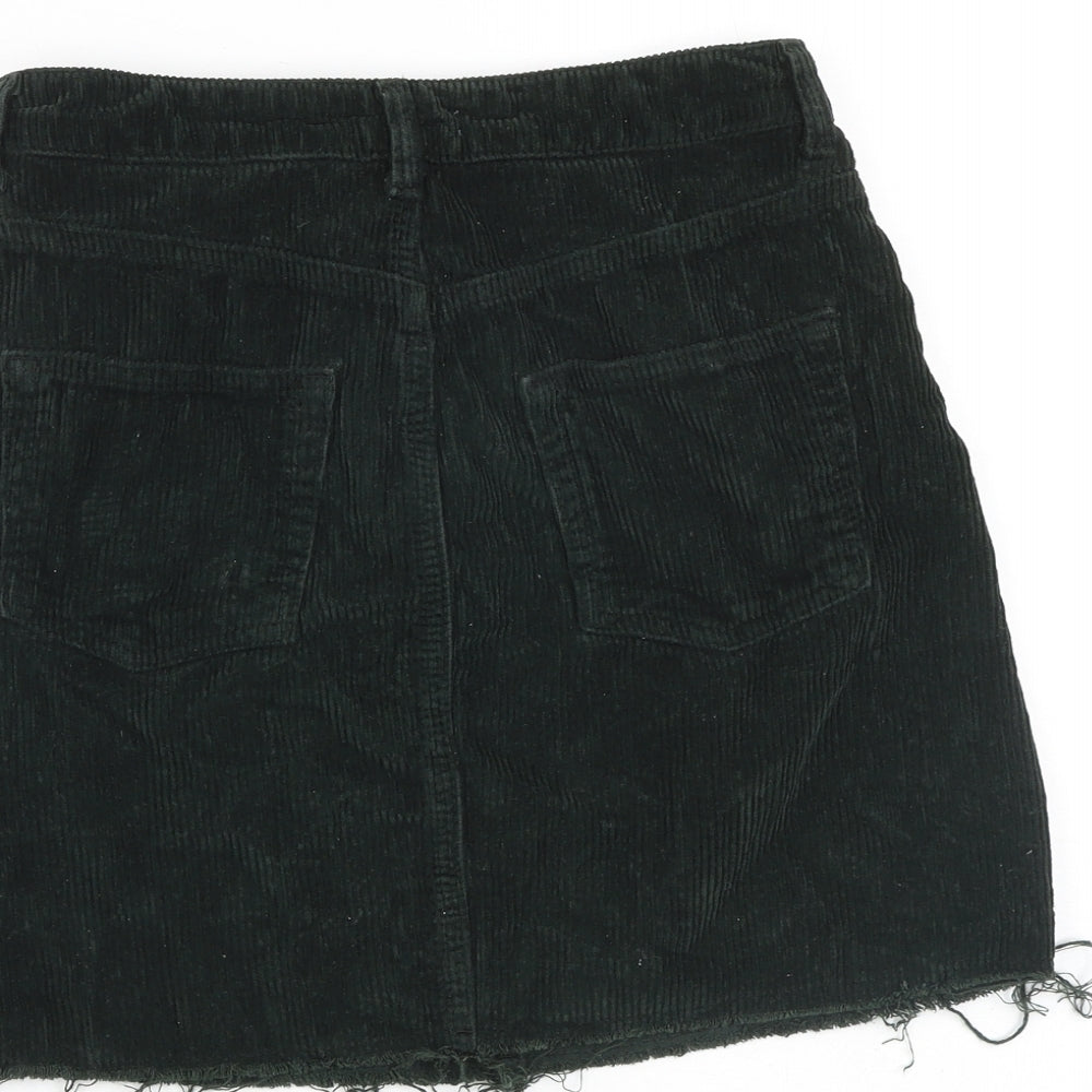 Topshop Womens Black Cotton A-Line Skirt Size 8 Zip