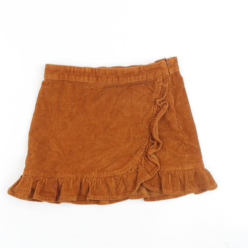 Matalan Girls Brown 100% Cotton A-Line Skirt Size 7 Years Regular Zip - Frill