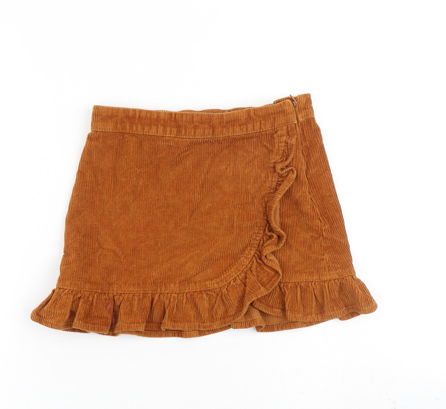 Matalan Girls Brown 100% Cotton A-Line Skirt Size 7 Years Regular Zip - Frill