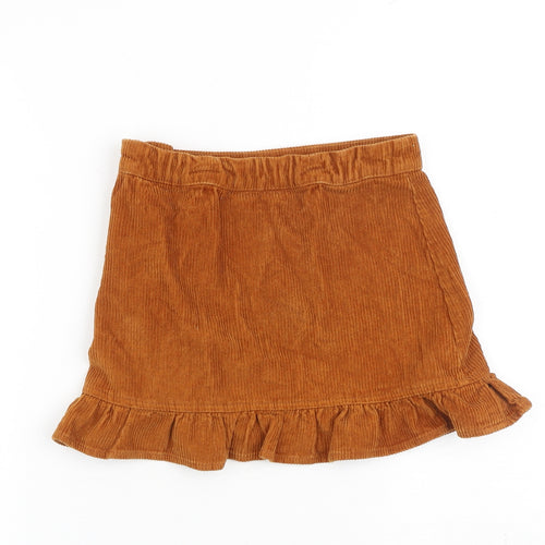 Matalan Girls Brown 100% Cotton A-Line Skirt Size 7 Years Regular Zip - Frill