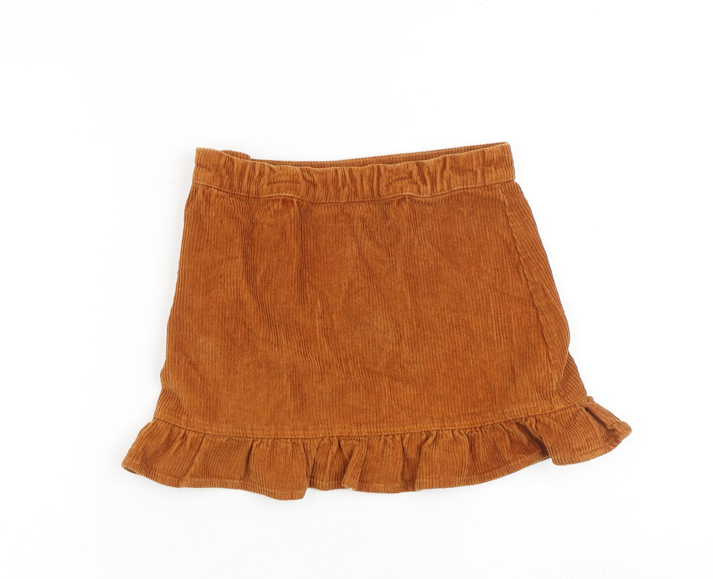 Matalan Girls Brown 100% Cotton A-Line Skirt Size 7 Years Regular Zip - Frill