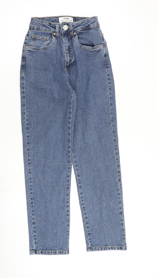Cotton On Womens Blue Cotton Straight Jeans Size 8 L27 in Regular Zip