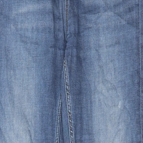 Marks and Spencer Womens Blue Herringbone Cotton Straight Jeans Size 12 L31 in Regular Zip