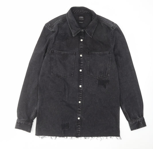 Zara Womens Black Jacket Size 12 Button - Distressed