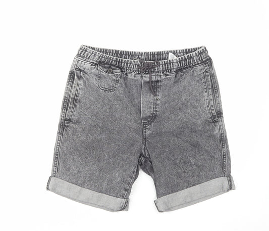 Topman Mens Grey Cotton Bermuda Shorts Size 32 in L8 in Regular Drawstring - Acid Wash Effect