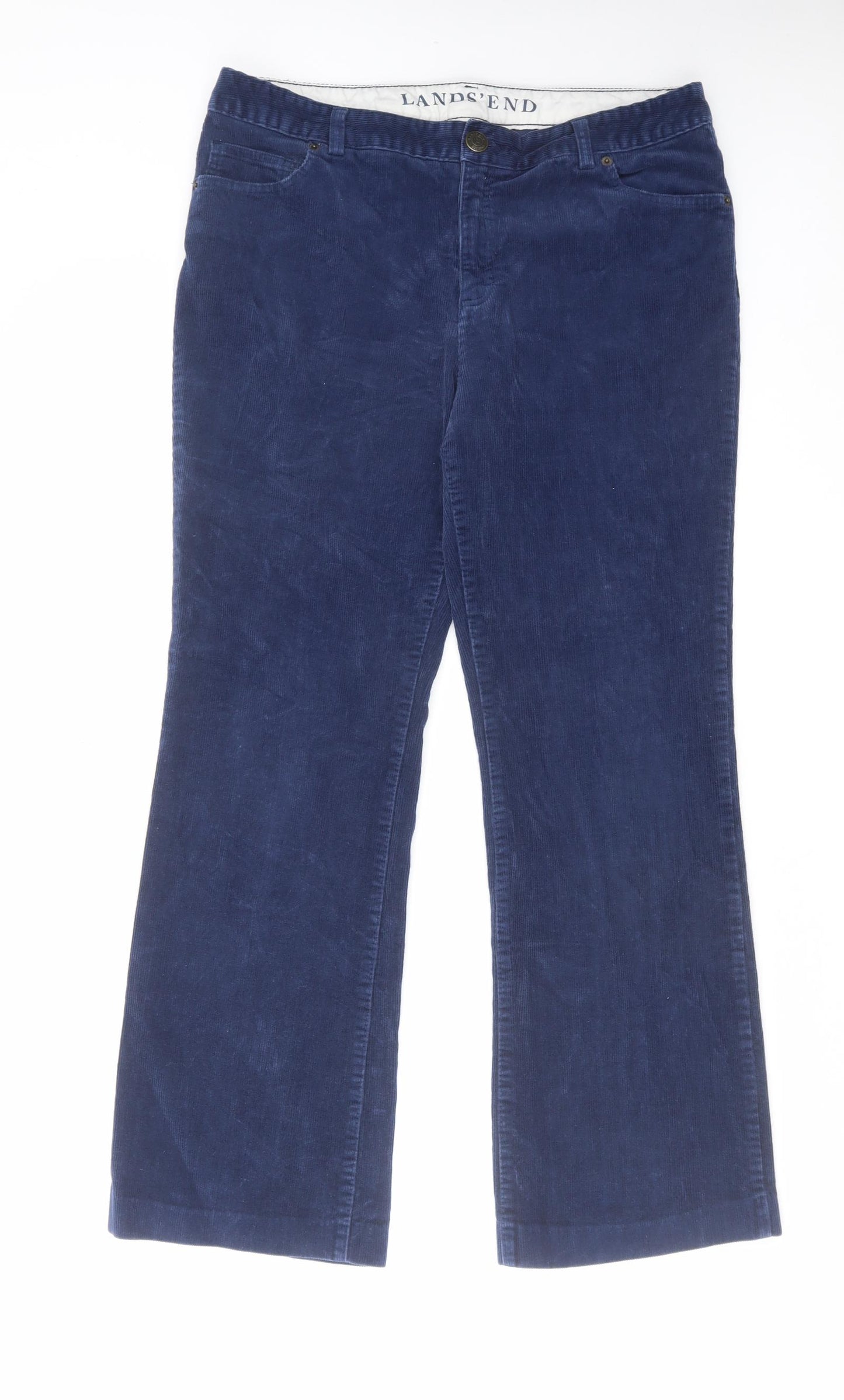 Lands' End Womens Blue Cotton Trousers Size 14 L29 in Regular Zip