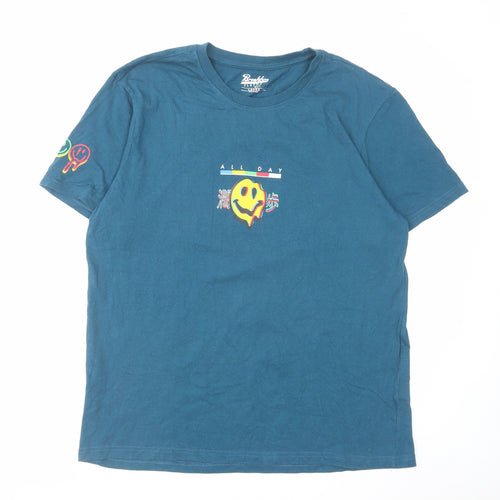 Brooklyn Mens Blue Cotton T-Shirt Size L Crew Neck