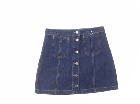 Topshop Womens Blue Cotton Mini Skirt Size 28 in Button