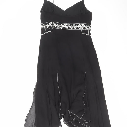 Karen Millen Womens Black Silk Slip Dress Size 12 V-Neck Zip