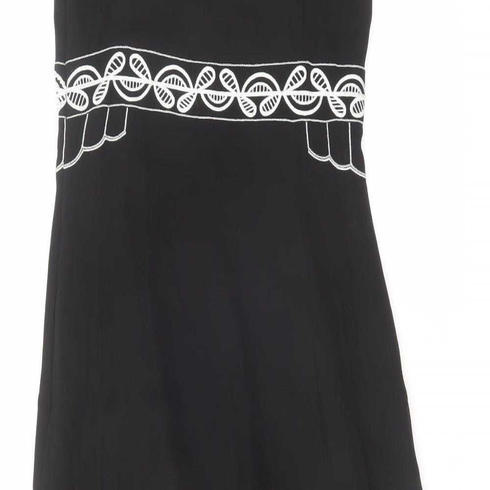 Karen Millen Womens Black Silk Slip Dress Size 12 V-Neck Zip