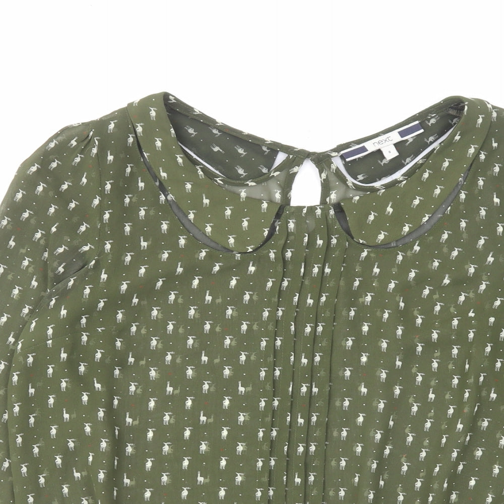 NEXT Womens Green Geometric Polyester Basic Blouse Size 8 Collared - Deer Print