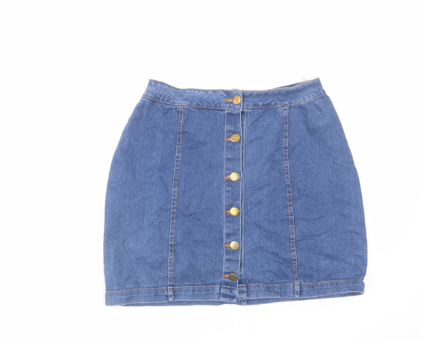 PRETTYLITTLETHING Womens Blue Cotton Mini Skirt Size 8 Button