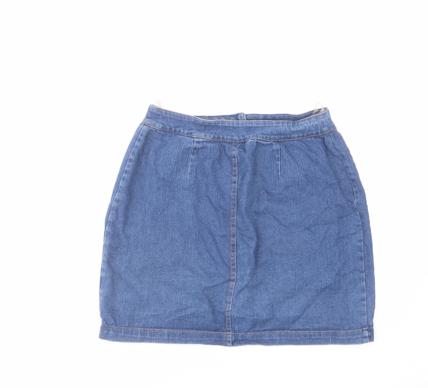 PRETTYLITTLETHING Womens Blue Cotton Mini Skirt Size 8 Button