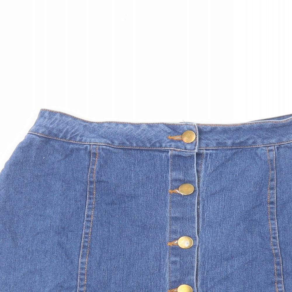 PRETTYLITTLETHING Womens Blue Cotton Mini Skirt Size 8 Button