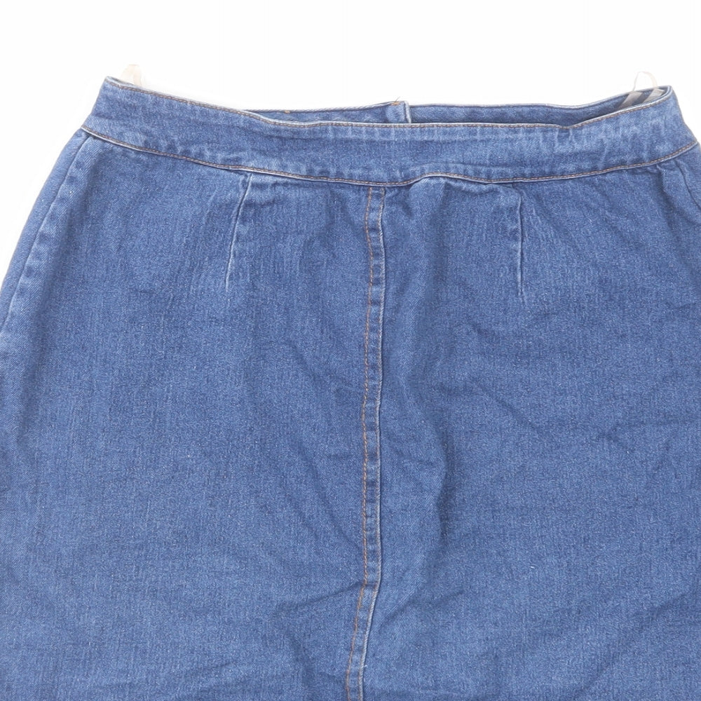 PRETTYLITTLETHING Womens Blue Cotton Mini Skirt Size 8 Button