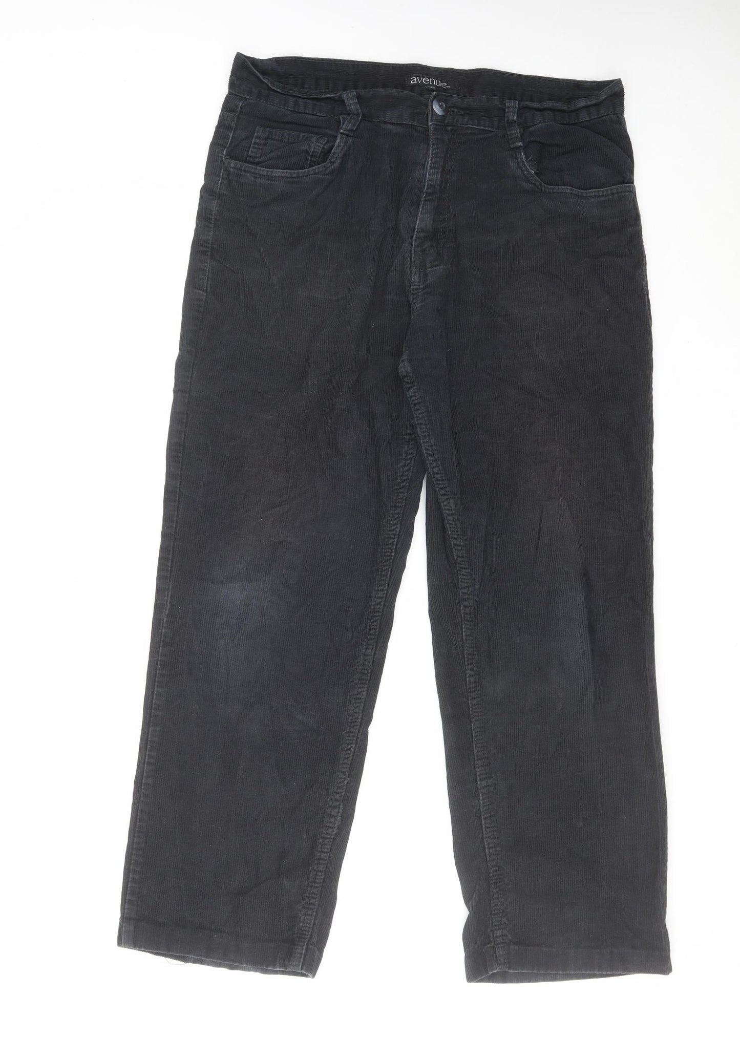 Avenue Mens Black Cotton Trousers Size 34 in L28 in Regular Zip