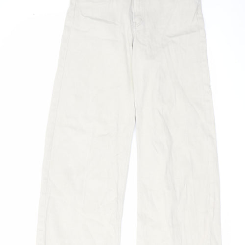 H&M Womens Beige Cotton Wide-Leg Jeans Size 12 L29 in Regular Zip