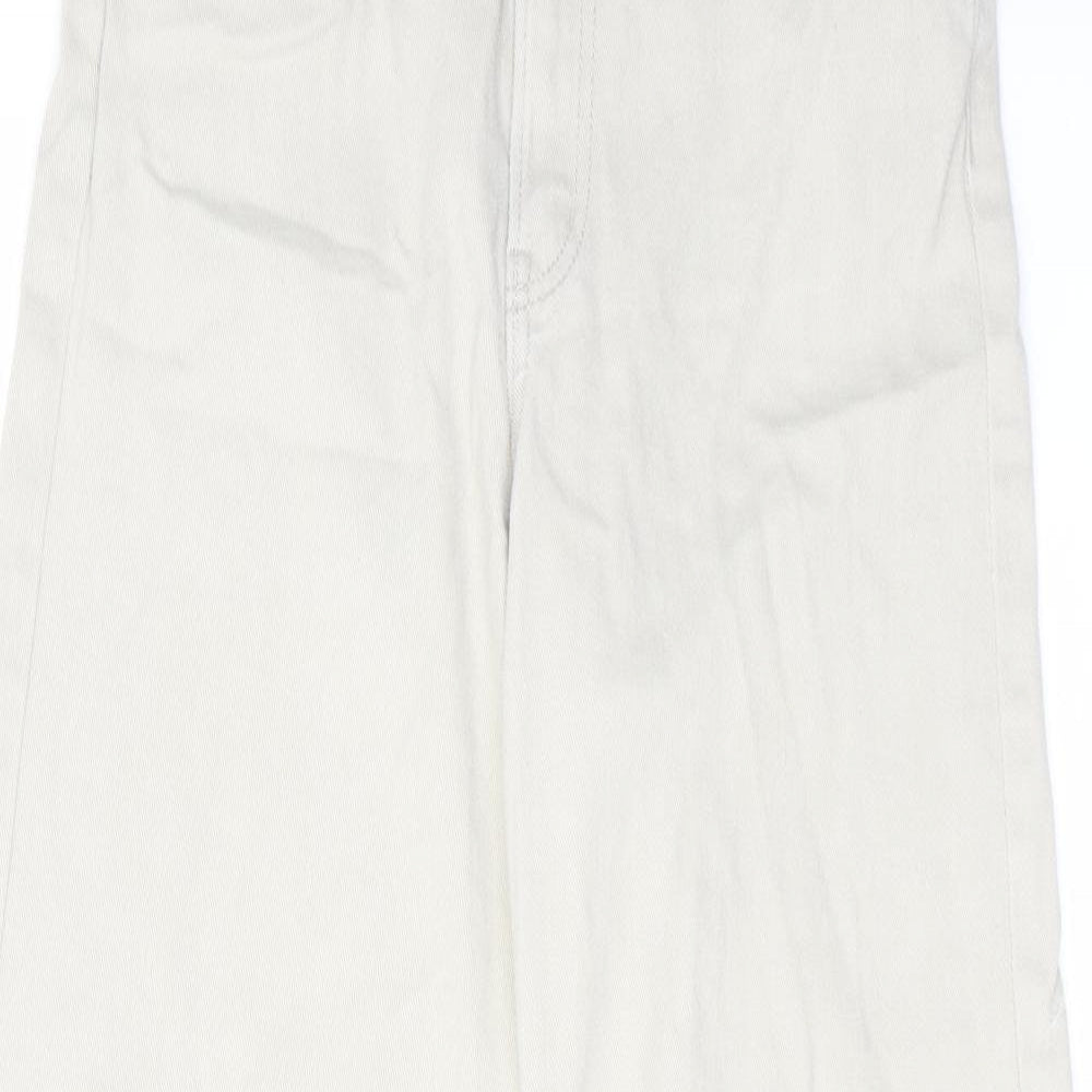 H&M Womens Beige Cotton Wide-Leg Jeans Size 12 L29 in Regular Zip