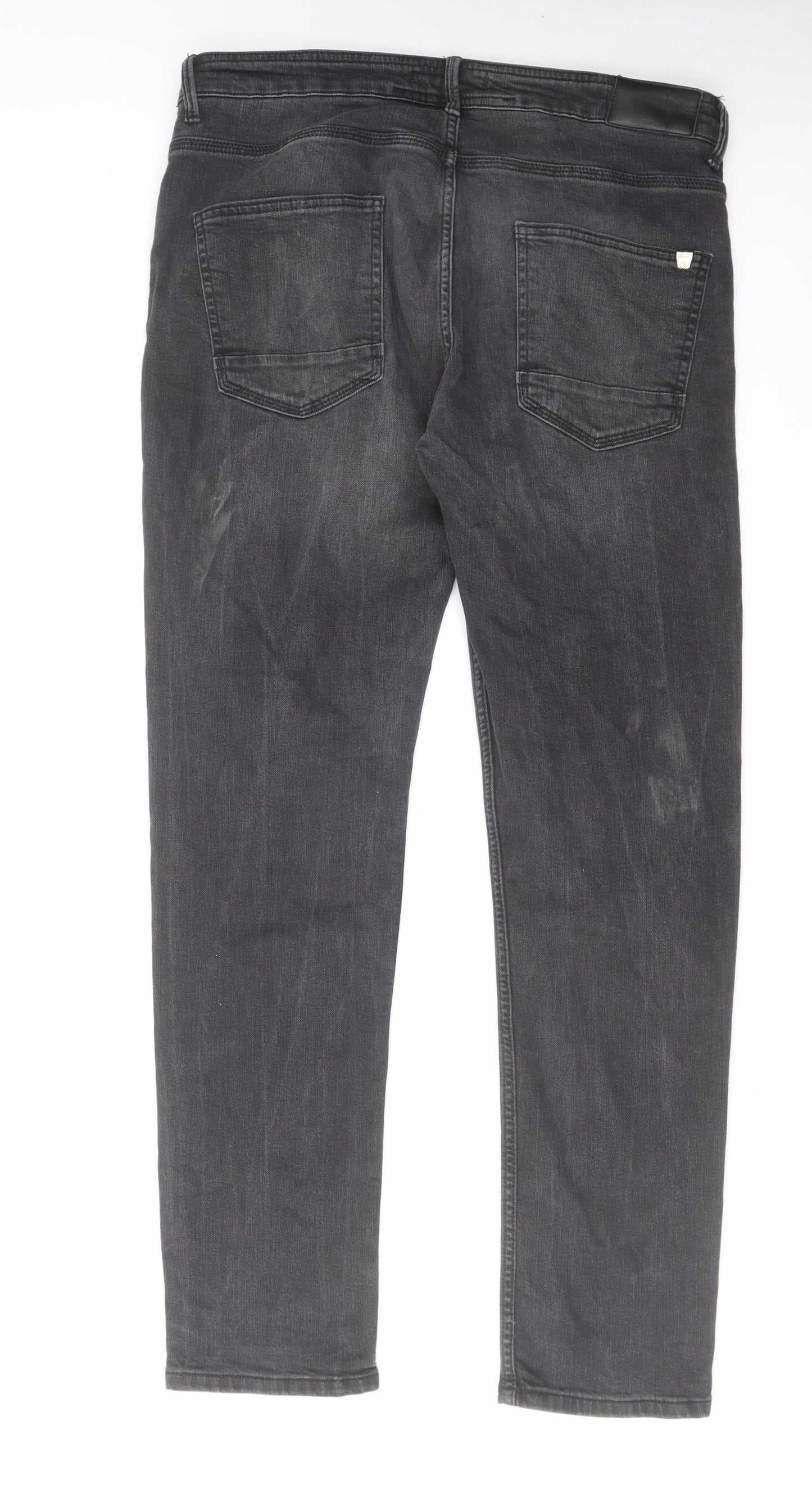 Zara Womens Grey Cotton Straight Jeans Size 16 L31 in Regular Zip
