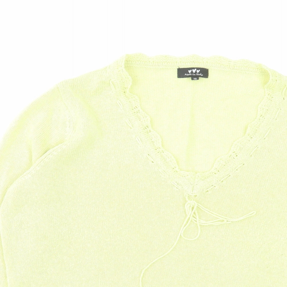Per Una Womens Green V-Neck Acrylic Pullover Jumper Size 10