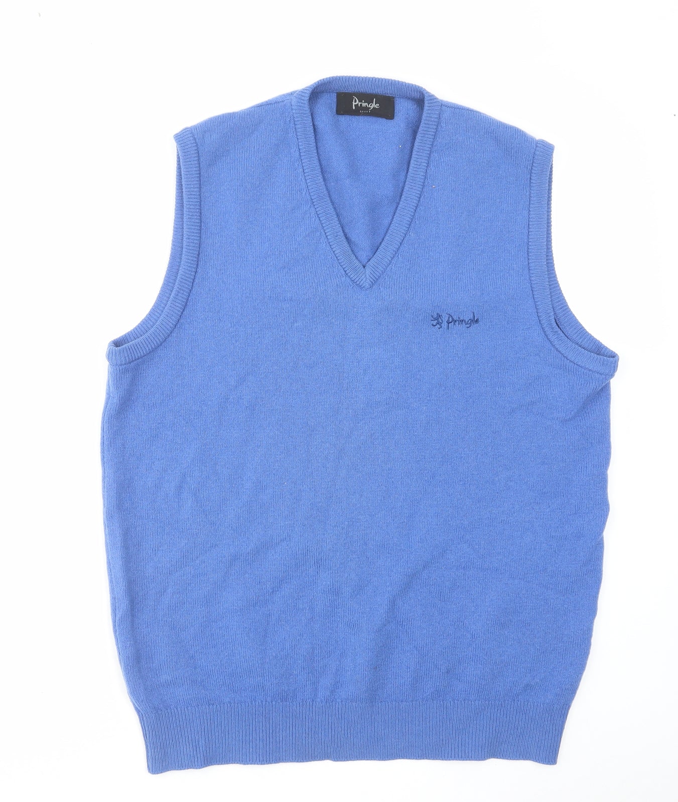 Pringle Mens Blue V-Neck Wool Vest Jumper Size M Sleeveless