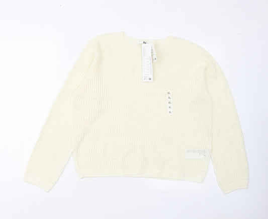 Uniqlo Womens Ivory Round Neck Acrylic Pullover Jumper Size XL