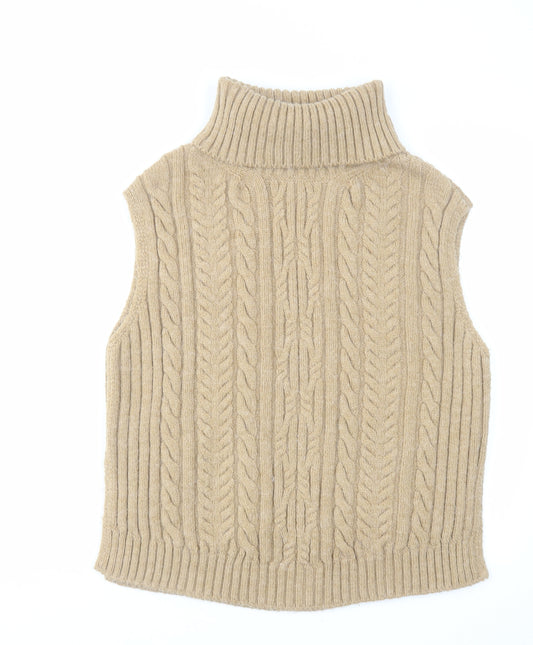Marks and Spencer Womens Beige Roll Neck Acrylic Vest Jumper Size S