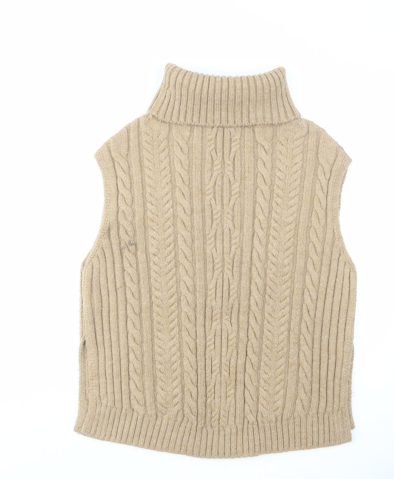 Marks and Spencer Womens Beige Roll Neck Acrylic Vest Jumper Size S