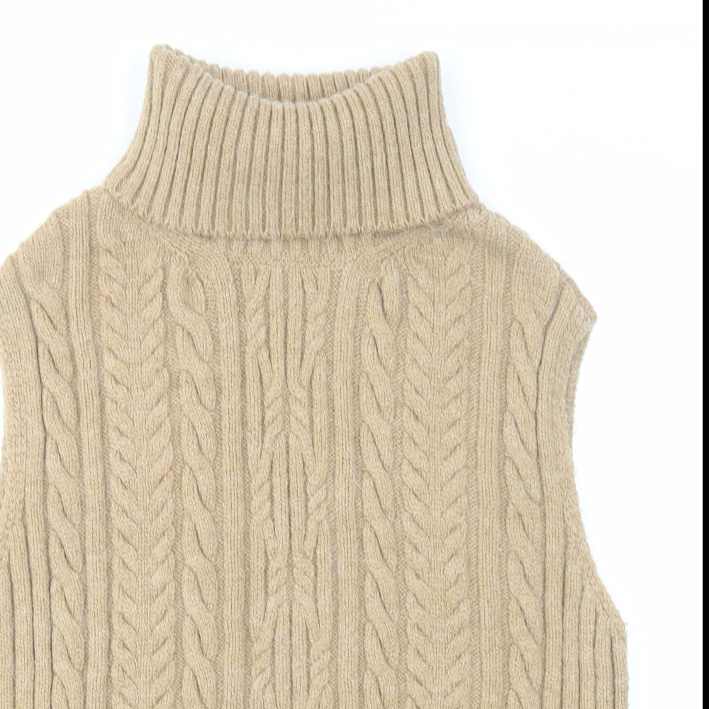 Marks and Spencer Womens Beige Roll Neck Acrylic Vest Jumper Size S