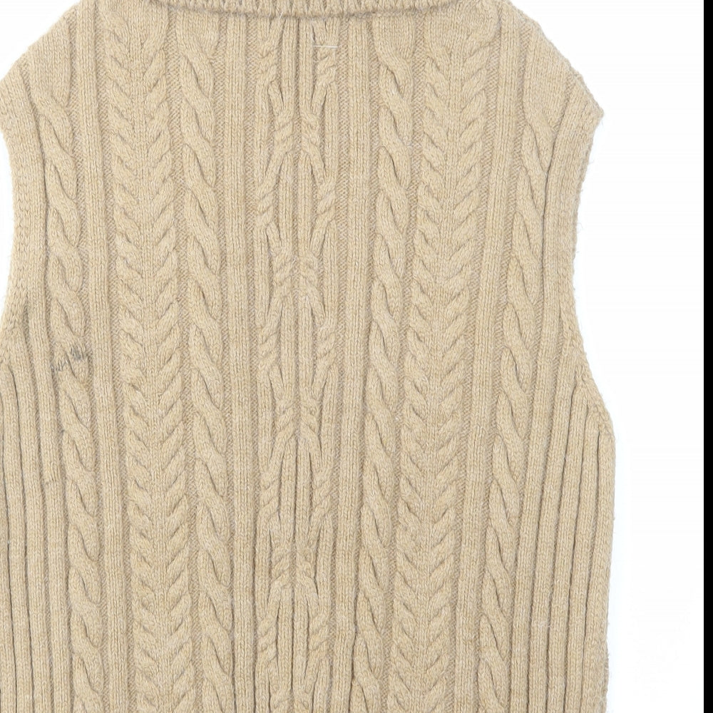 Marks and Spencer Womens Beige Roll Neck Acrylic Vest Jumper Size S