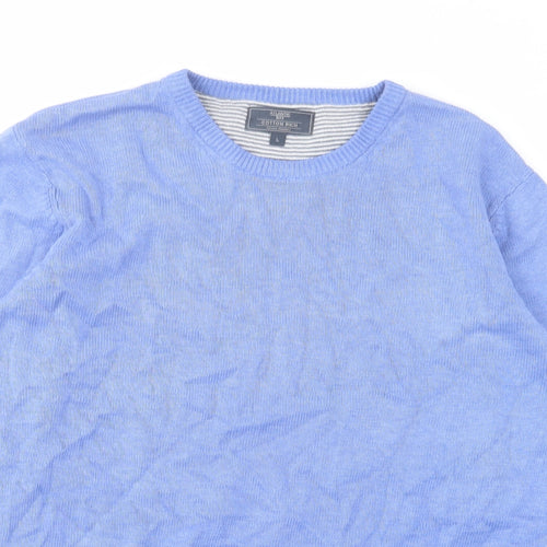 Atlantic Bay Mens Blue Round Neck Cotton Pullover Jumper Size L Long Sleeve