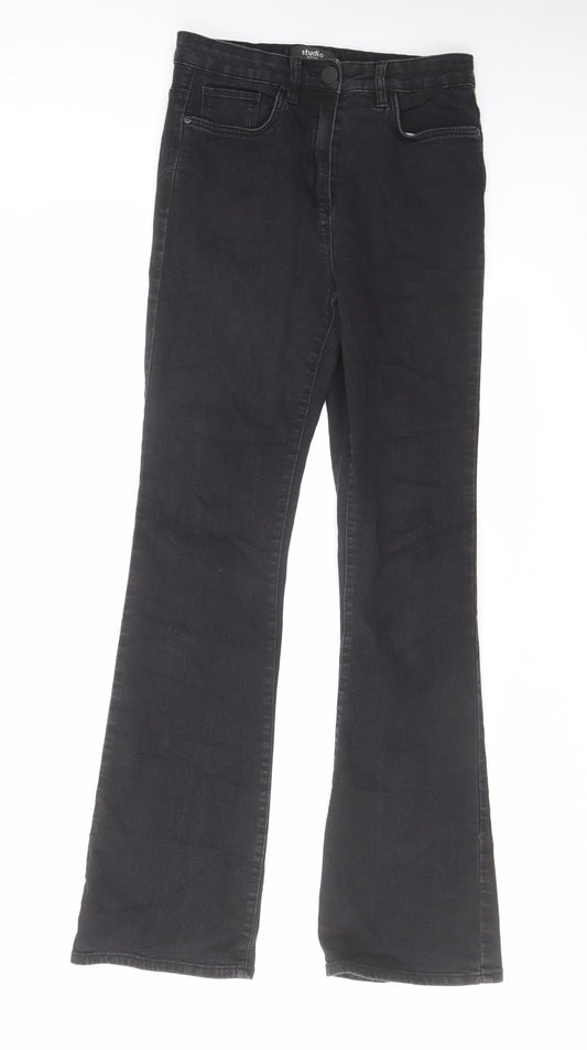 Studio Womens Black Cotton Bootcut Jeans Size 8 L29 in Regular Zip