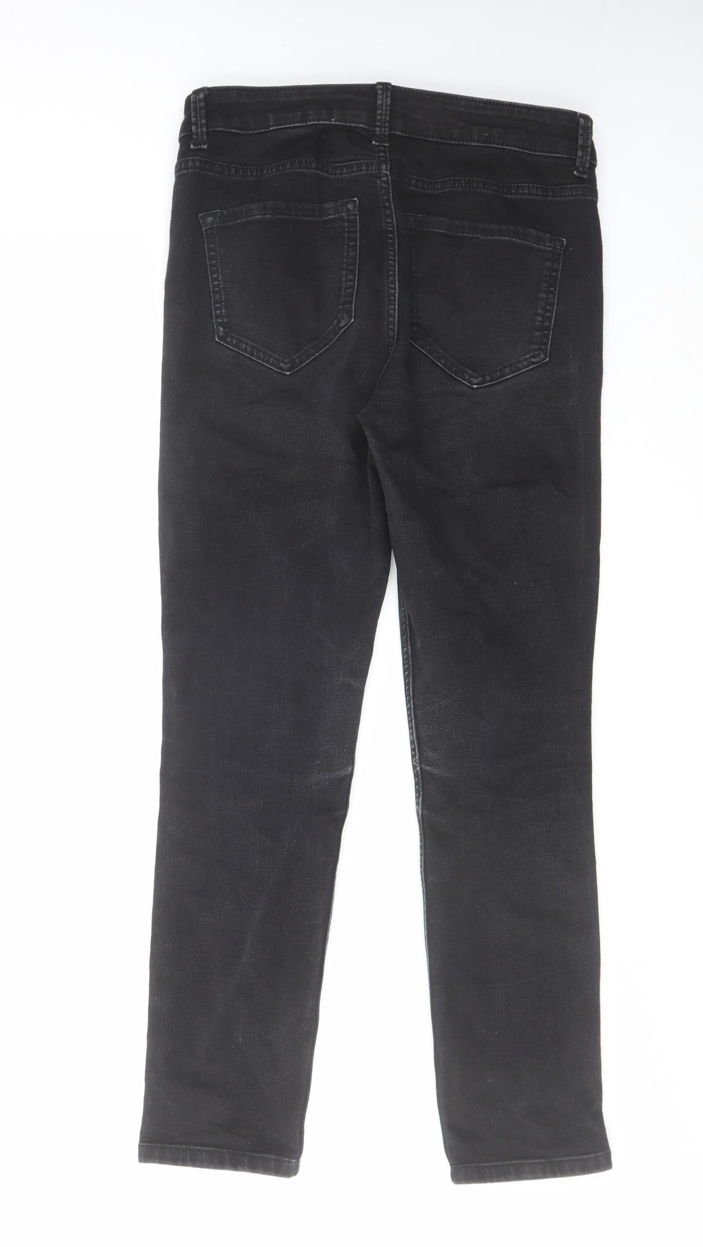 Marks and Spencer Womens Black Cotton Straight Jeans Size 10 L28 in Slim Zip