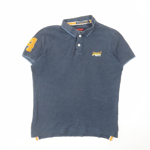 Superdry Mens Blue Cotton Polo Size L Collared Button