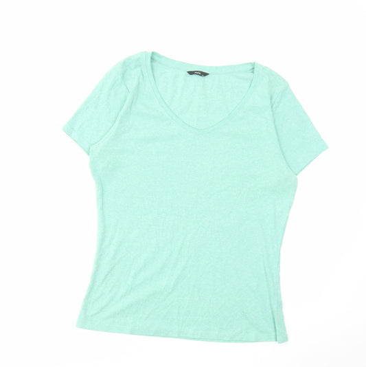 M&Co Womens Green Cotton Basic T-Shirt Size 14 Scoop Neck