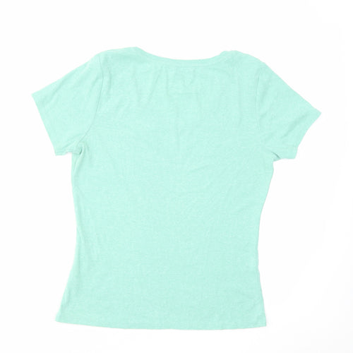 M&Co Womens Green Cotton Basic T-Shirt Size 14 Scoop Neck