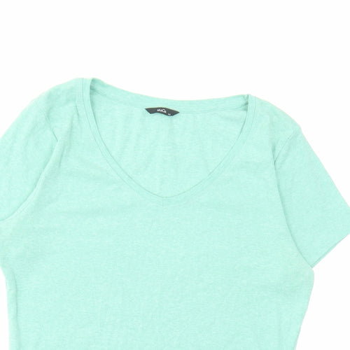 M&Co Womens Green Cotton Basic T-Shirt Size 14 Scoop Neck