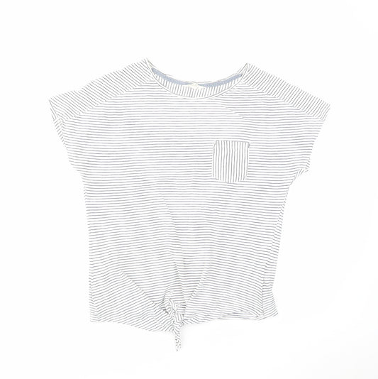 White Stuff Womens White Striped Cotton Basic T-Shirt Size 10 Round Neck