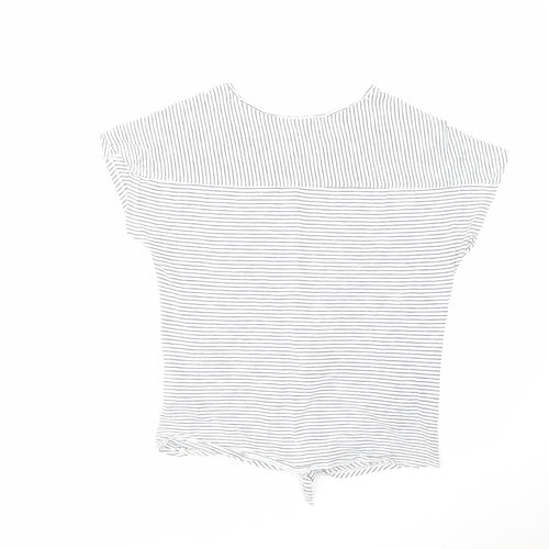 White Stuff Womens White Striped Cotton Basic T-Shirt Size 10 Round Neck