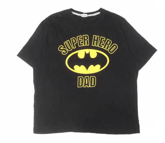Batman Mens Black Cotton T-Shirt Size 2XL Crew Neck - Super hero dad