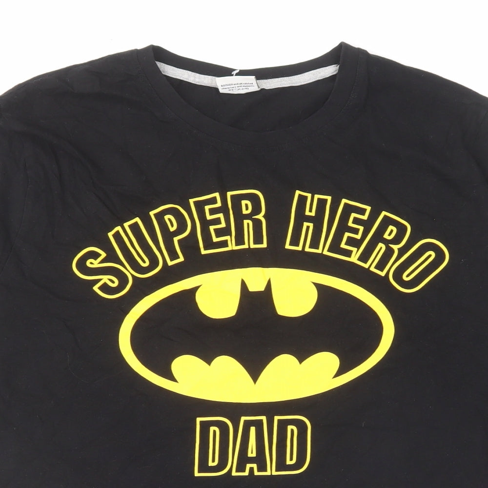 Batman Mens Black Cotton T-Shirt Size 2XL Crew Neck - Super hero dad