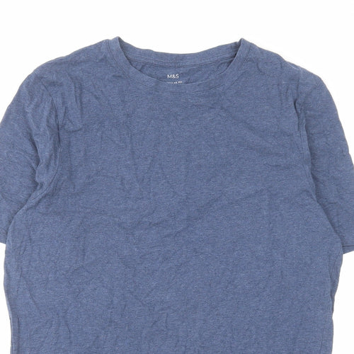 Marks and Spencer Mens Blue Cotton T-Shirt Size M Crew Neck