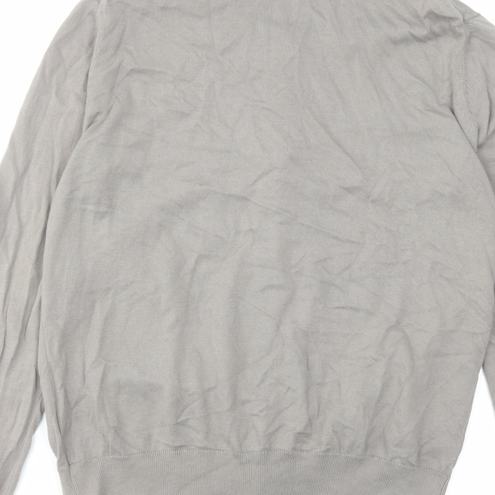Uniqlo Mens Grey Round Neck Cotton Cardigan Jumper Size L Long Sleeve