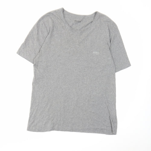 HUGO BOSS Mens Grey Cotton T-Shirt Size L Round Neck
