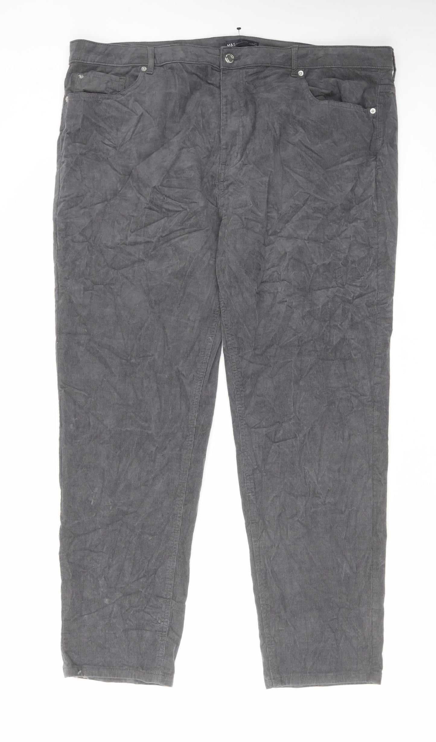 Marks and Spencer Womens Grey Cotton Trousers Size 24 L30 in Regular Zip