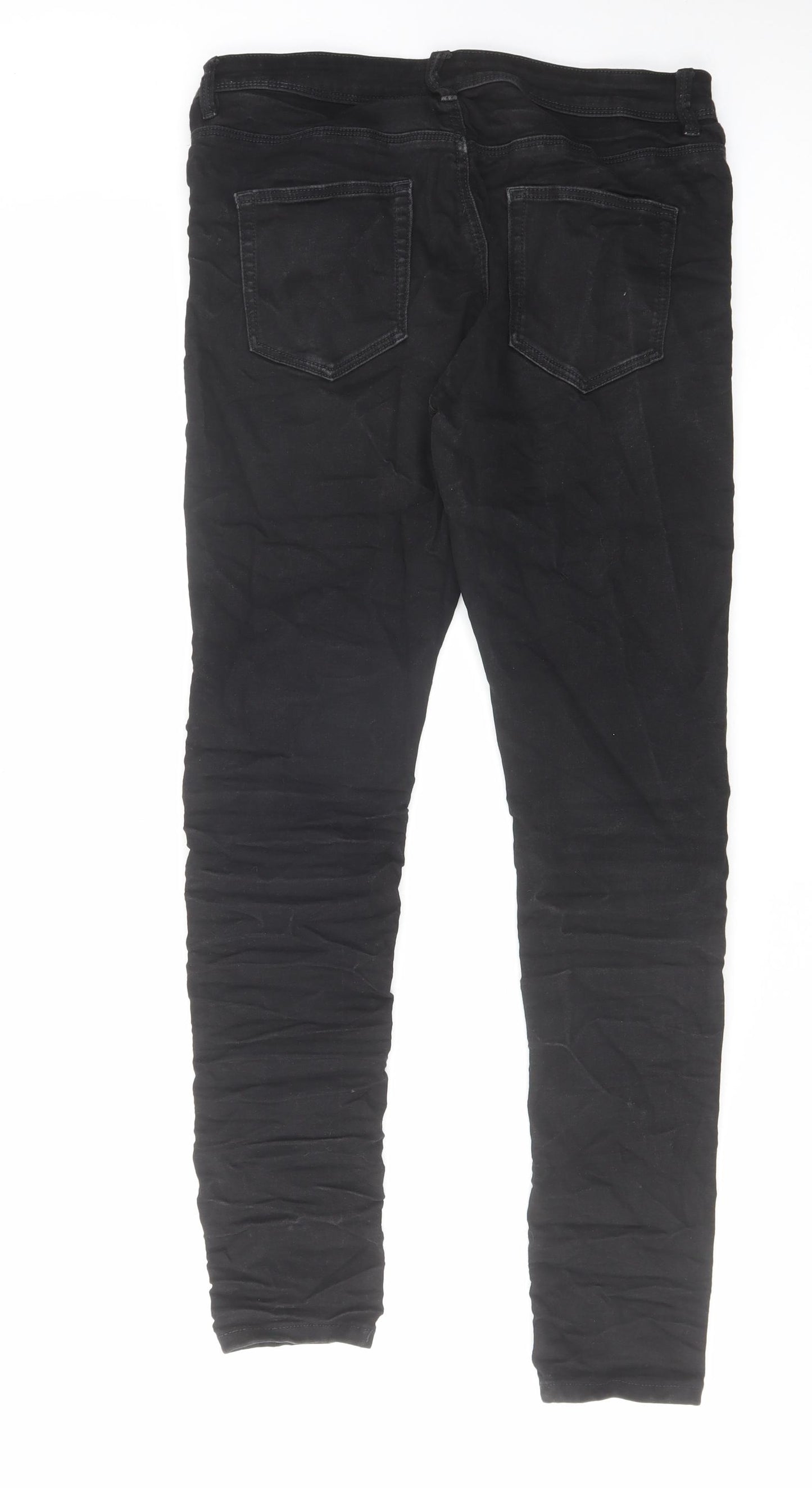 River Island Mens Black Cotton Skinny Jeans Size 34 in L32 in Regular Zip