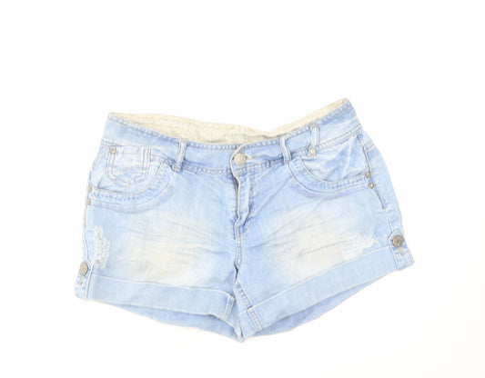 Dorothy Perkins Womens Blue Cotton Hot Pants Shorts Size 10 L4 in Regular Zip
