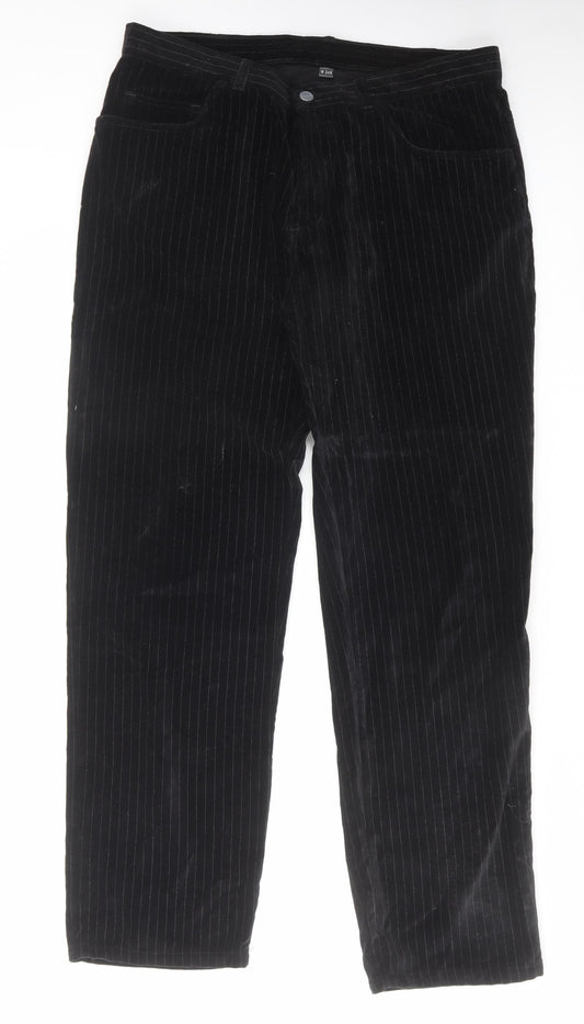 Peter Werth Mens Black Striped Cotton Trousers Size 34 in L32 in Regular Zip